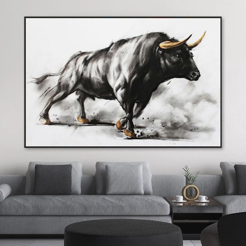 157 Bull Painting Bull Wall Art Bull Prints Animals Wall Art Animals Painting Animal Lover Wall