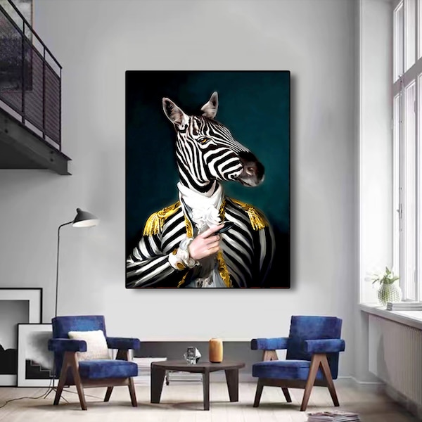 62# Zebra painting - animal painting - zebra painting - fun painting - wall canvas - animal portrait - cool painting: Napoleon Zebra