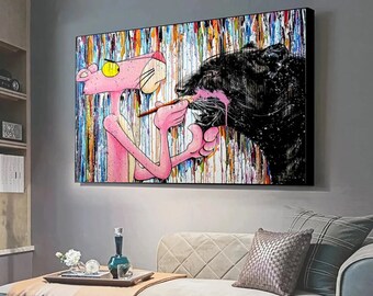 278# Pink Panther Pop Art Leinwand – Popkultur-Gemälde – Modegemälde – Street-Art-Leinwand – Pink Panther-Wandkunst – Pop-Art-Wandkunst