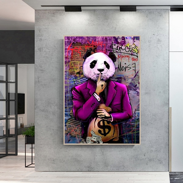 61# peinture contemporaine - peinture moderne - tableau moderne - peinture panda - peinture animaux - tableau motivation : Panda bling bling