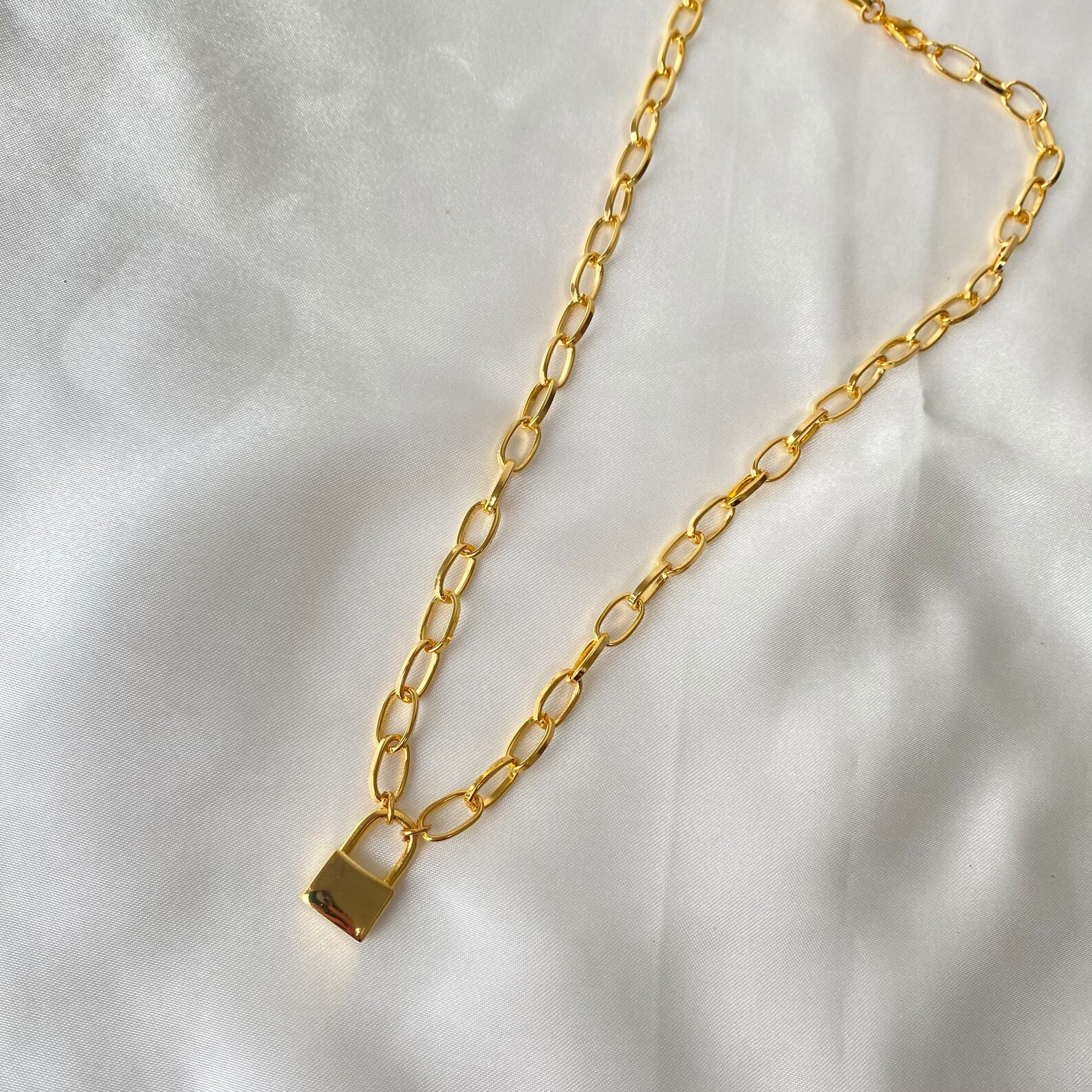 Handmade Gold Padlock Necklace 24K Gold Plated Etsy