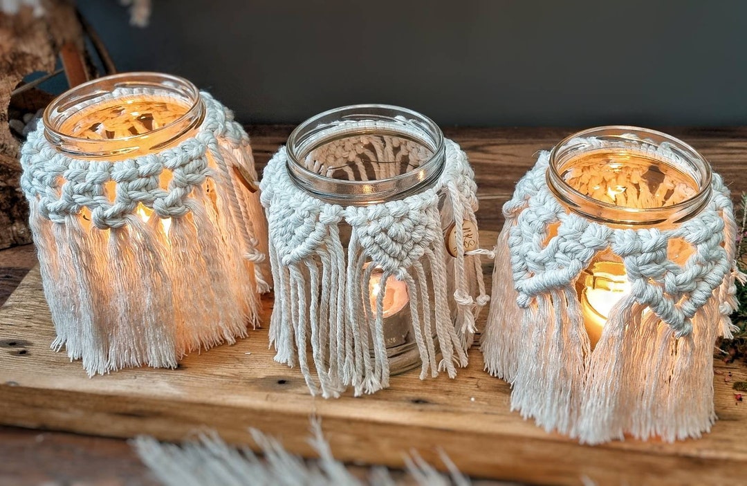 Candle Holder Cover Macrame LED Light Make up Brushes Etsy