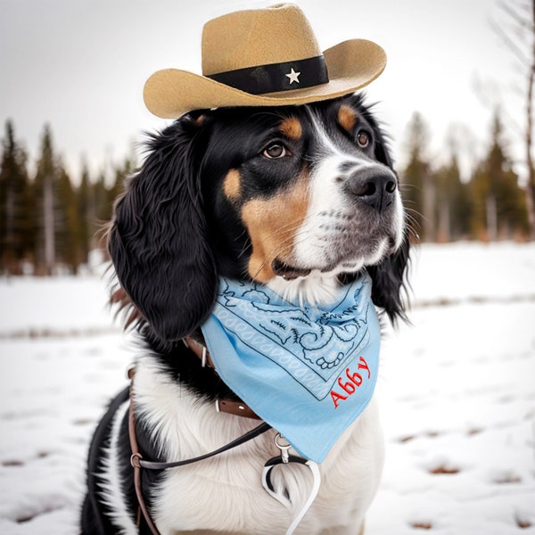 Mini Brown Cowboy Hat and Bandana Set for Cats and Dogs - Felt Pet Hat, Customizable Pet Bandana - Unique Gift for Pet Lovers