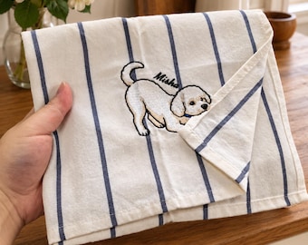 Personalized Pet Kitchen Towel | Embroidered Portrait and Name | 100% Cotton
