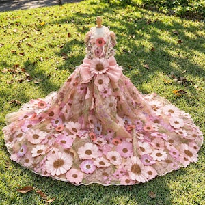 Vestido de novia para mascotas / Estampado floral 3D / Cola larga de una sola pieza / 2 colores / Talla personalizada