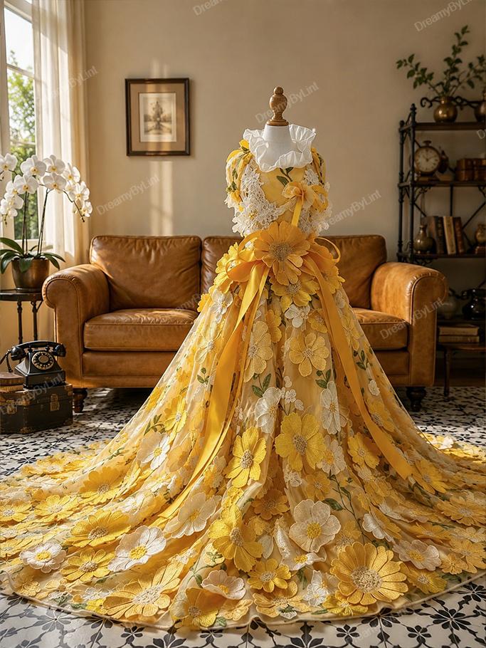 open lace back dress Magdalen Yellow Floral Maxi Dress