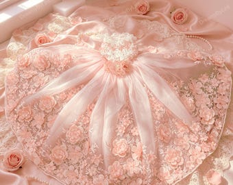 Vestido de novia rosa con estampado floral para mascotas / Vestido de princesa para perros / Conjunto de tul con encaje floral 3D / Talla personalizada