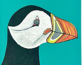 Puffin Giclée Print | Watercolor and Ink Painting