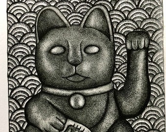 Impresión Giclee del gato Maneki Neko – Lucky Fortune Art