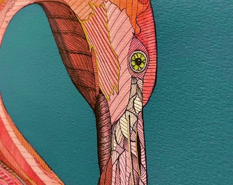 Impresión Giclée de flamenco - Pintura en acuarela y tinta