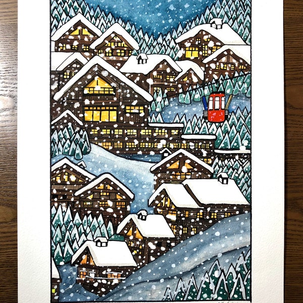 Chalets de ski la nuit