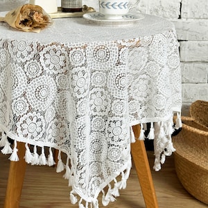 White tablecloth,Round tablecloth,Rectangle tablecloth,Wedding tablecloth,Tablecloth 60 inch,Tassel tablecloth,Lace tablecloth,Crochet cloth