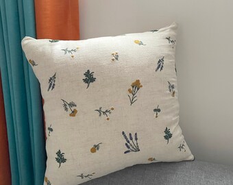 Cotton and linen pillow cases,Decor pillow,Boho pillow cover,Living room pillow,Flower pillow cover,Rustic pillow case,Natural pillowcase