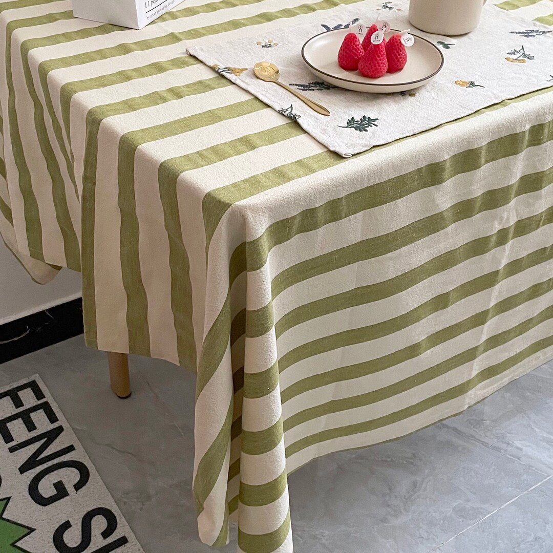 Cotton and Linen Tablecloth/green Tablecloth/custom Tablecloth/stripe