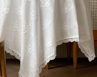 Nappe à broder en dentelle, Nappe personnalisée, Nappe rectangle, Nappe ronde, Nappe ovale, Nappe à fleurs, Nappe en coton, Cadeau