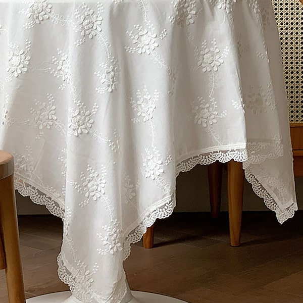 Nappe à broder en dentelle, Nappe personnalisée, Nappe rectangle, Nappe ronde, Nappe ovale, Nappe à fleurs, Nappe en coton, Cadeau