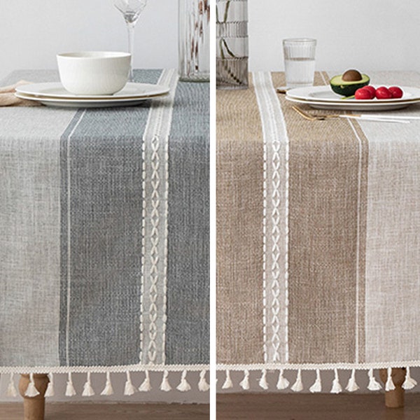 Cotton and linen tablecloth,Waterproof tablecloth,Rectangle tablecloth,Wedding tablecloth,Grey tablecloth,Striped tablecloth,Boho tablecloth