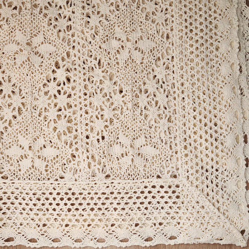 Gehäkelte Baumwolltischdecke, Bauernhaus-Baumwollstoff, reizende Tischdecken, Raumdekor, Küchendekor, Tischdekor, Hintergrundtuch, Quastentischdecke Lace