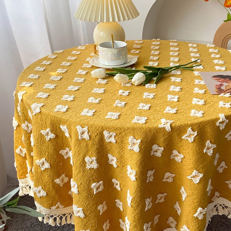 Cotton tablecloth,Rectangle tablecloth,Oval tablecloth,Round tablecloth,Housewarming gift,Linen tablecloth 60 by 102,Yellow,Orange,Black image 5