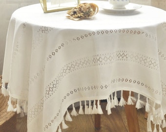 White tablecloth,Round tablecloth,Rectangle tablecloth,Wedding tablecloth,Tablecloth 60 inch,Tassel tablecloth,Cotton tablecloth 60 by 102