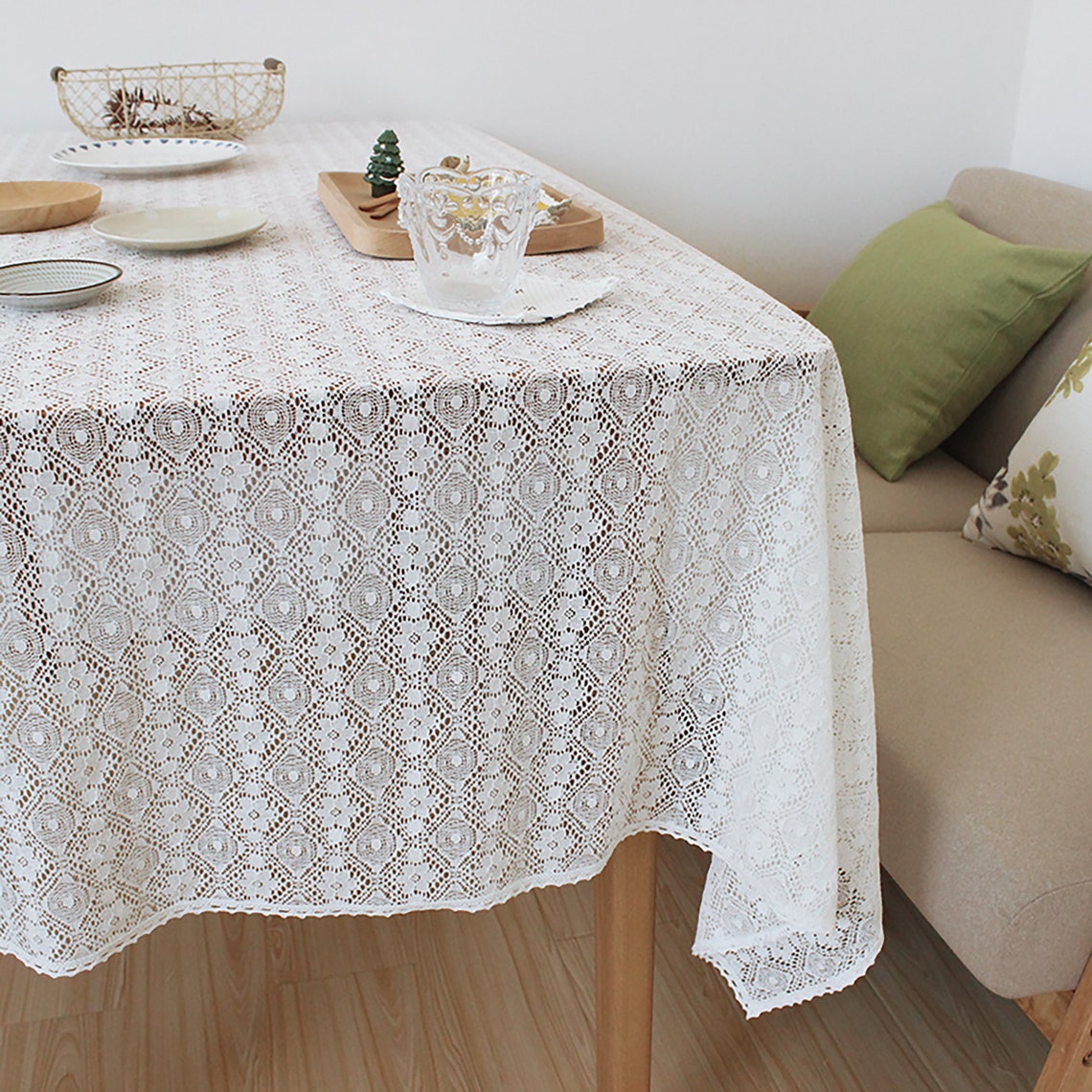 White lace Square tablecloth crochet patternSmall vintage | Etsy