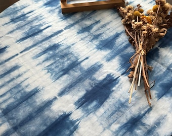 Mantel teñido anudado, Mantel de algodón, Mantel rectangular, Mantel azul, Decoración de cocina, Mantel de granja, Mantel natural, Mantel de comedor