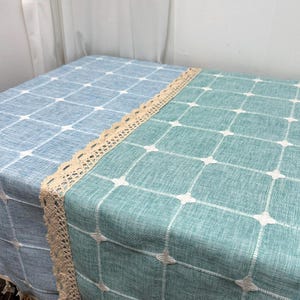 Tassel tablecloth/Round tablecloth/Rectangle tablecloth/Square tablecloth/grid tablecloth/Cotton linen tablecloth/Lace tablecloth/Blue/Gray