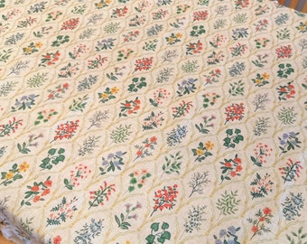 Cotton and linen tablecloth,Rectangle tablecloth,Custom tablecloth,Large tablecloth,Beige tablecloth,Floral tablecloth,Printed tablecloth