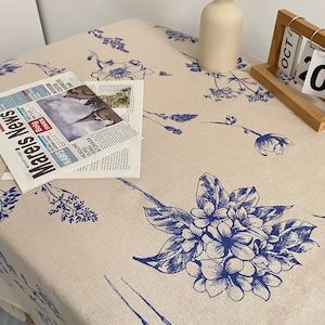 Cotton and linen tablecloth,Custom tablecloth,Rectangle tablecloth,Floral tablecloth,Printed tablecloth,Outdoor tablecloth,Blue tablecloth