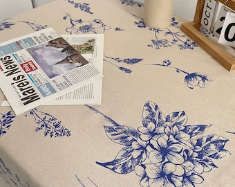 Cotton and linen tablecloth,Custom tablecloth,Rectangle tablecloth,Floral tablecloth,Printed tablecloth,Outdoor tablecloth,Blue tablecloth