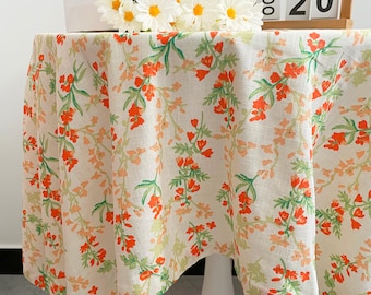 Flower tablecloth,Cotton tablecloth,Rectangle tablecloth,Housewarming gift,Printed tablecloth,Vintage tablecloth,Floral tablecloth,Colorful