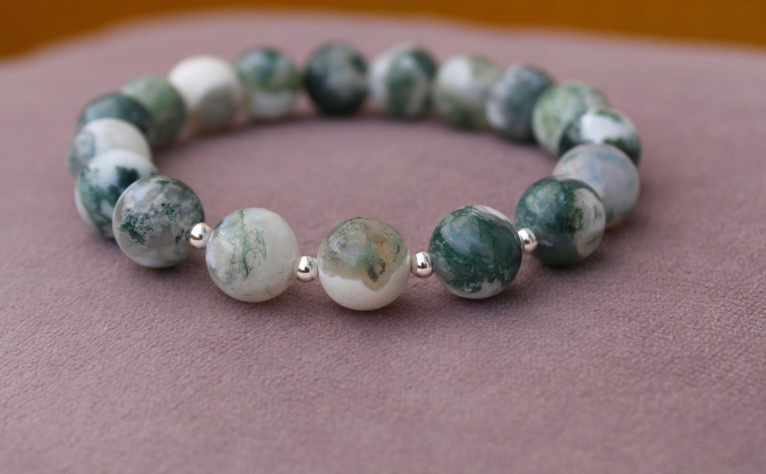 Collier Vintage En Agate Arbre De Vie - Perles Blanches Et Vertes, Longueur 40 Cm, Italie