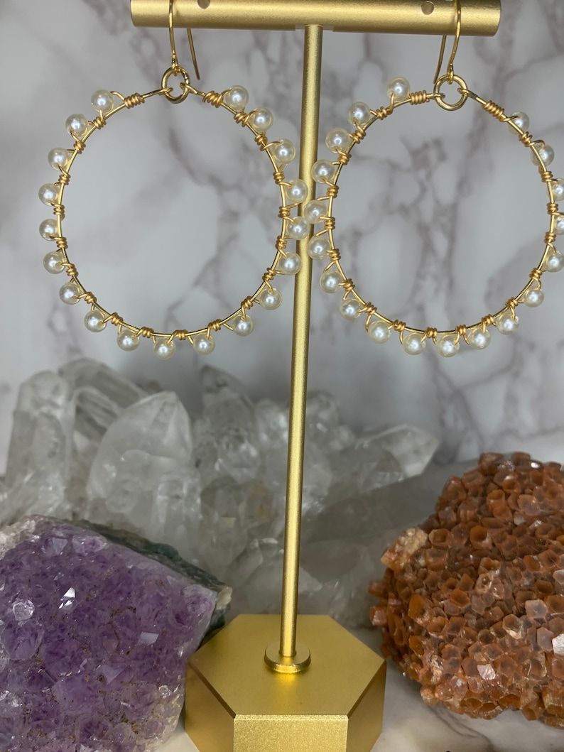 Pearl and gold wire wrapped earrings