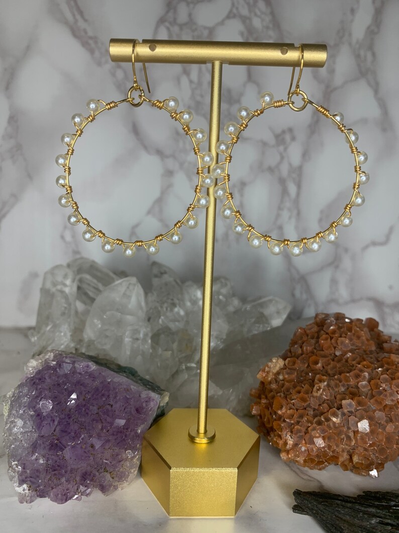 Pearl and gold wire wrapped earrings