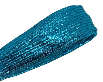 Turquoise blue lurex glitter flat laces