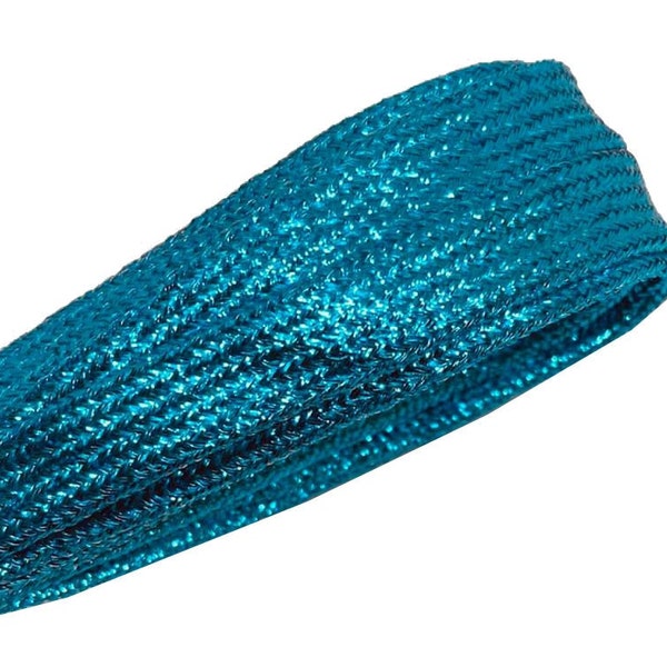 Lacets plats paillettes en lurex bleu turquoise