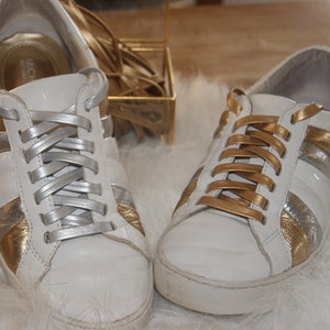 Silver faux leather flat laces
