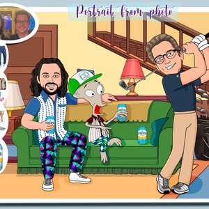 Cartoon characters| Custom Family Guy/American Dad Portraits| Drawing to order|Gift illustration|Personalized gifts|Romantic gift him