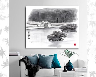 日本の庭園水墨画：縮景園風景画（デジタルダウンロード） - Etsy 日本