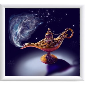 Gift card Lamp / Aladdin's Magic Lamp / pittura ottimistica / arte murale colorata / Regalo per gli amici / Cartolina originale / Biglietto di auguri