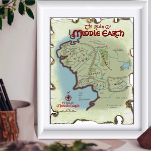 Carte de la Terre du Milieu PNG, PDF, fichiers numériques JPEG |  Carte dessinée à la main Impression numérique | Carte couleur Seigneur des anneaux