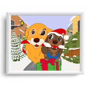 Dibujo para casa, Tarjeta de caricatura, Dibujo del autor, Tarjeta Dos Perros