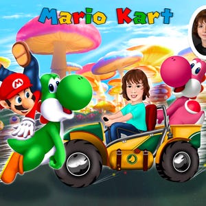Mario Kids Benutzerdefiniertes Porträt | Super Mario Bros Film|Karikatur Portrait vom Foto|Märchenhaftes Portrait für Familie und Freunde|