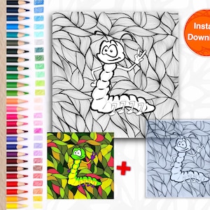 Cartoon funny caterpillar on the leaves Page Ready to paint , Image of  caterpillar 12x12”