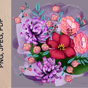Regalo para la decoración del hogar popular en este momento / Ramo de flores IMPRIMIBLE / Flores brillantes / Arte de pared colorido / Postal original