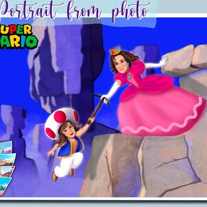 Portrait personnalisé Mario Kids | Film Super Mario Bros | Portrait de dessin animé dans le style Nintendo Switch | Portrait personnalisé à partir d'une photo en tenue de fée