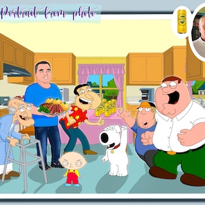 Portrait personnalisé de l'homme de la famille | Bande dessinée célèbre | Portrait de famille | Bande dessinée de l'homme de famille | Cadeau de Noël pour homme