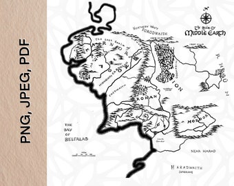 Middle earth map PNG, Jpeg, PDF digital files| Map of the ring