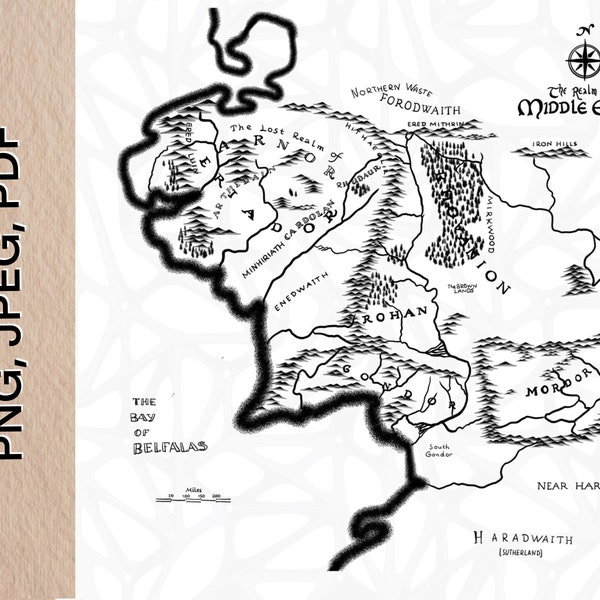 Middle earth map PNG, Jpeg, PDF digital files| Map of the ring