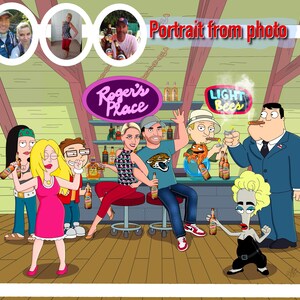 Famous Cartoon |Cartoon fantasy Illustration|Custom  American Dad/Family Guy Portrait| Drawing to order, Individual Portrait gift